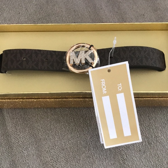 MICHAEL KORS Women's Belt in Gift Box SZ S/M,  Gemmed LOGO- Brown - Picture 2 of 8